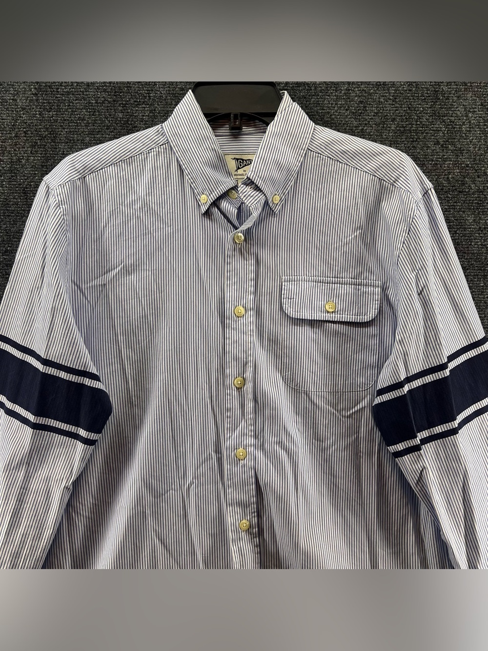 Gant Oxford Button Down L/S Shirt Medium Blue/White Stripe Armband Preppy Career - Picture 2 of 12